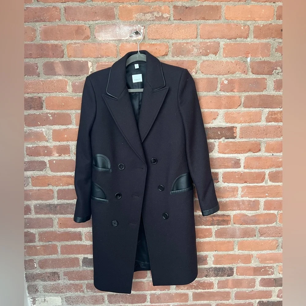 Burberry Dark Wool Trench Coat with Leather Accents - Picture 13 of 13